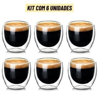 Kit  Copo Parede Dupla de Vidro 80 ml para Café Chá Suco Copo Duplo Isolante