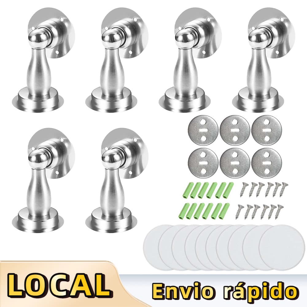 Prende Porta Kit 6 Prendedores De Porta Magnético Batentes De Porta De Aço Inoxidável Cromado Com Bucha Fixador de Porta