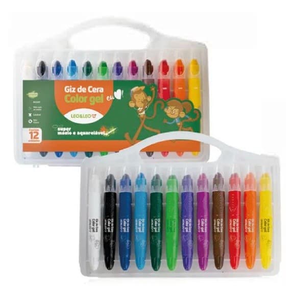 Giz de Cera Color Gel 12 Cores Leo e Leo