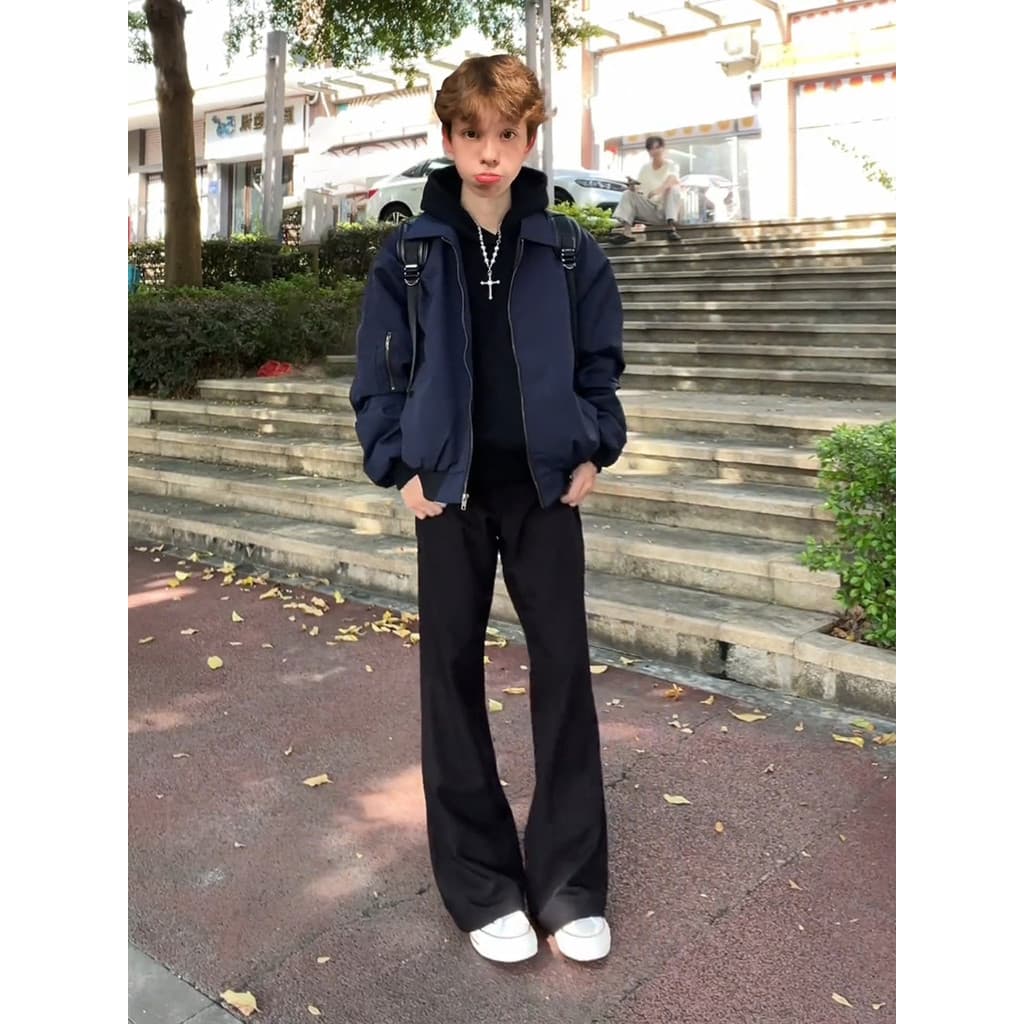 Cleanfit Micro Flared Machete Calças Masculinas High-End Drape Cintura Alta Calças Retas Calças Pretas para Meninos