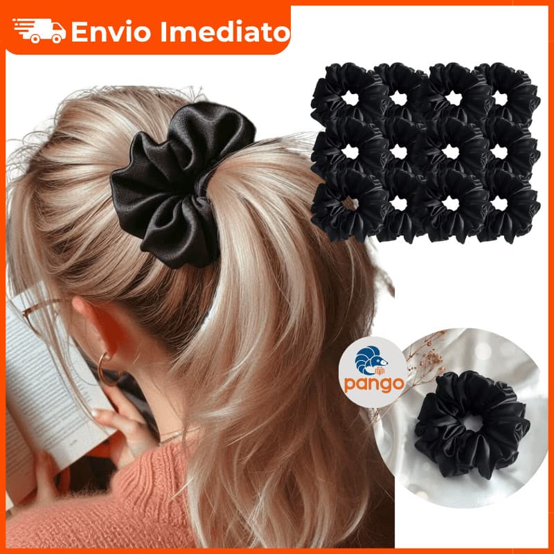 Kit 6/4/2/1 Xuxinha de Cetim Preta – FruFru Anti Frizz Elastico de Cabelo Rabico Acessorio