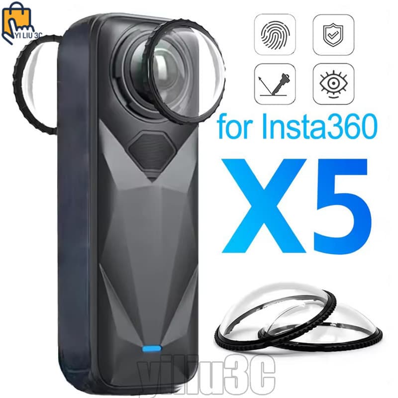 Protetor De Lente De PC Premium Para Insta360 X5-Tampa Protetora-Acessórios Removíveis-Anti-Riscos , Antiembaçante-Capa 