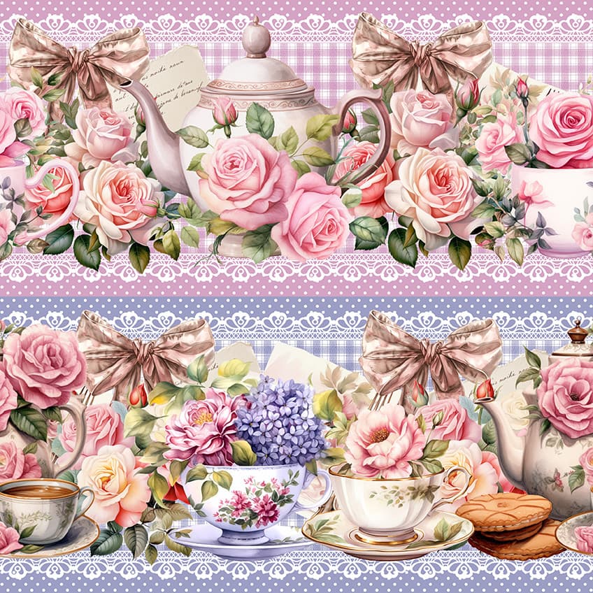 Tricoline Digital Barrado Chá Romântico, 50cm x 1,50mt