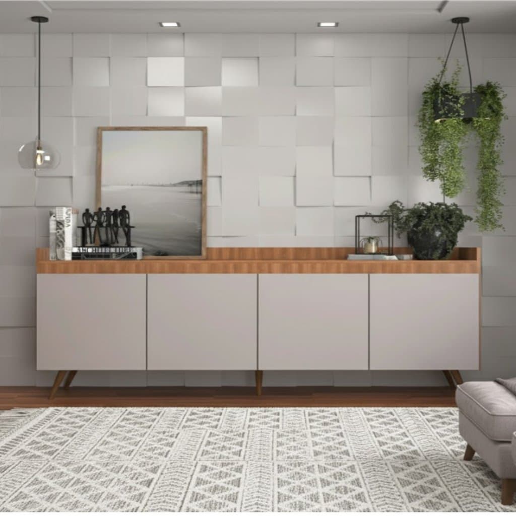 Buffet Aparador Retrô 4 Portas MDP Freijó e Fumê 180cm Edi