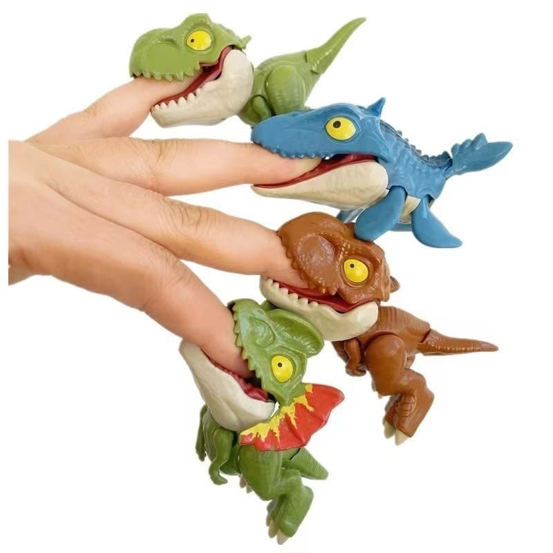 《Novidade》！！KIT 4 Finger Dinossauro Mordedor-Modelo Móvel De Brinquedo Realista