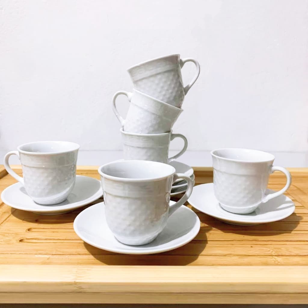 Kit Xícaras Café Porcelana 12 Peças Completo - Pires Inclusos - Elegância e Estilo