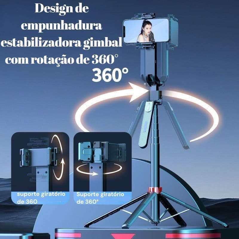 Tripé 1800m Estabilizador com Rastreamento Facial AI gire seu telefone 360° para tirar selfie em vídeo ao vivo Peining