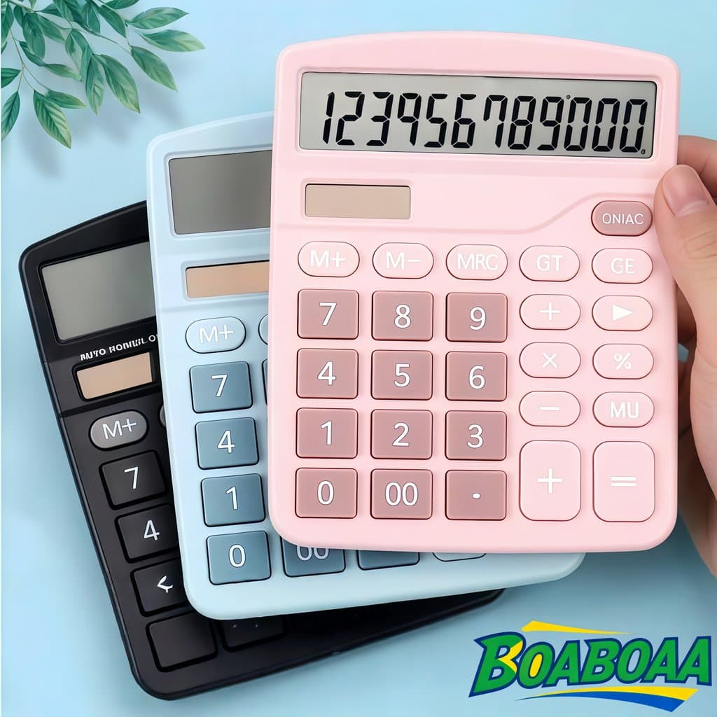 Calculadora Mesa Escritório Grande 12 Dígitos – Dupla Energia Solar/Pilha, Cores Azul Rosa (Prática e Estilosa)