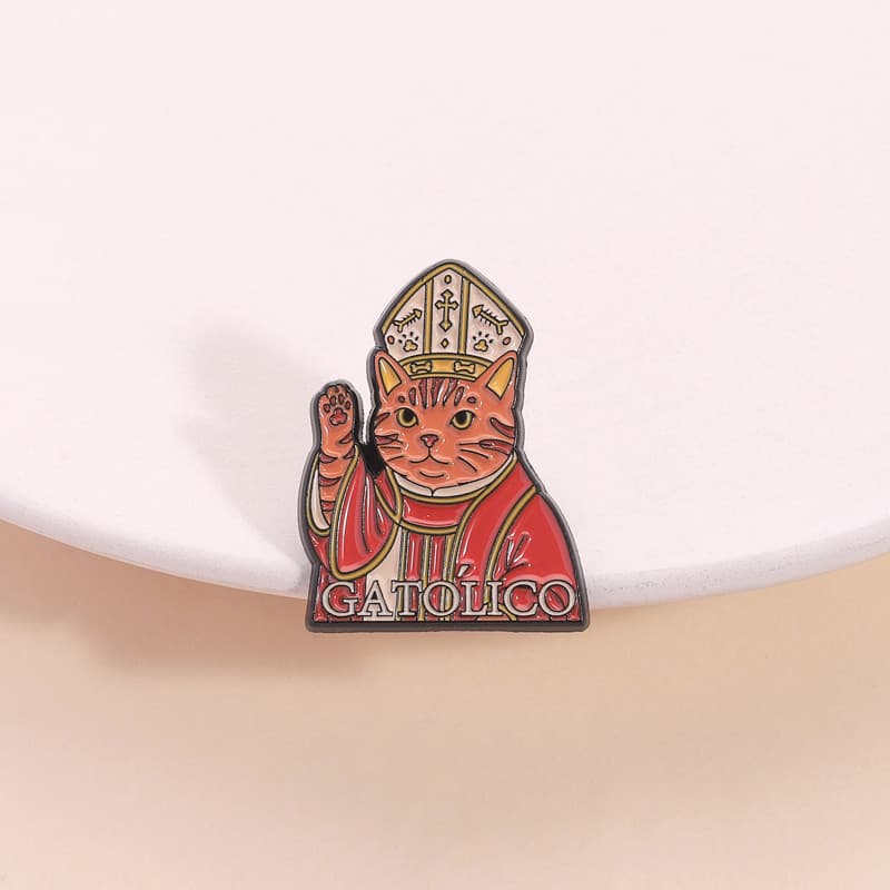 Gatólico Gato Bispo Emblema Criativo Animais Fofos E Cultura Religiosa Design Broche Roupas Mochila Decoração Presente