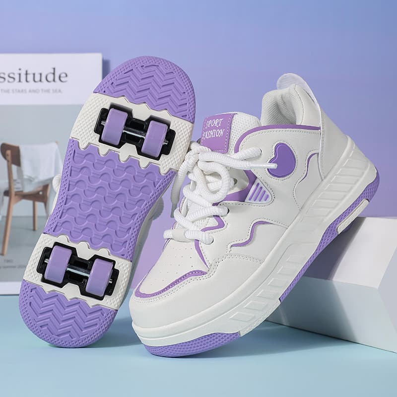 Tênis infantis de quatro rodas mais vendidos, sapatos de fuga, rosa, roxo, azul claro, patins