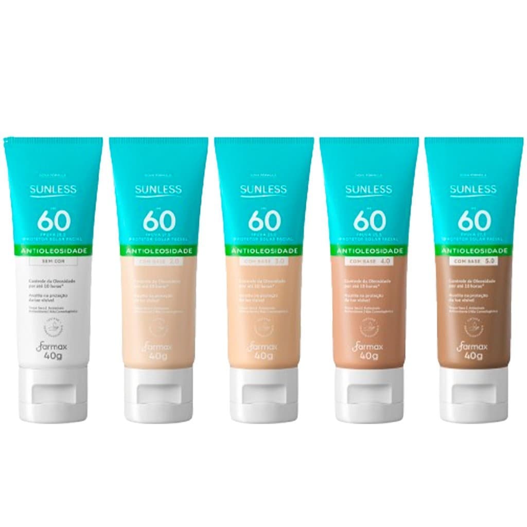 Protetor Solar Facial Antioleosidade FPS 60 com Base Efeito Matte Sunless 40g