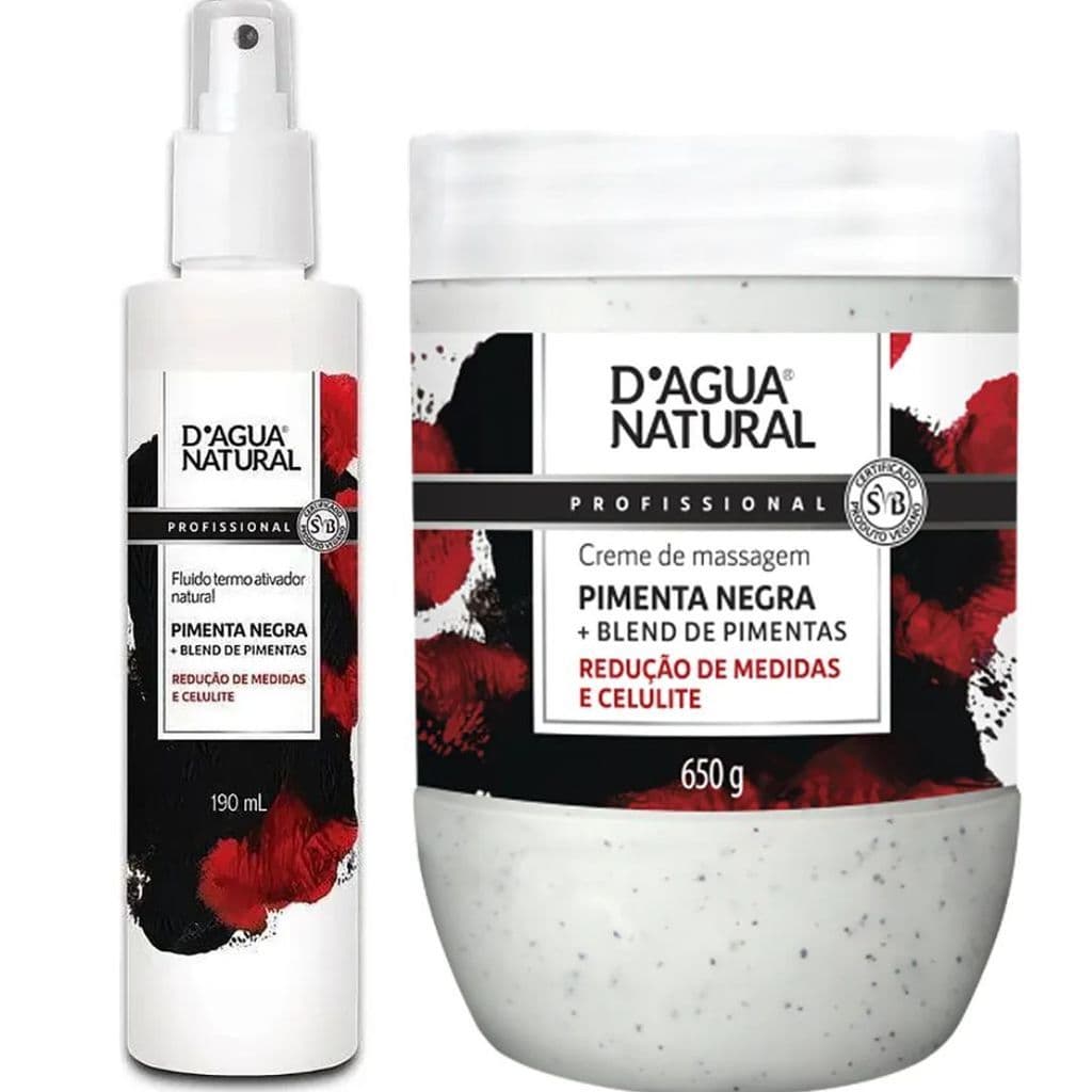 Kit Pimenta Negra D’Água Natural – Creme 650g + Fluido 190ml | Termoativo que Auxilia na Redução de Medidas! 🔥