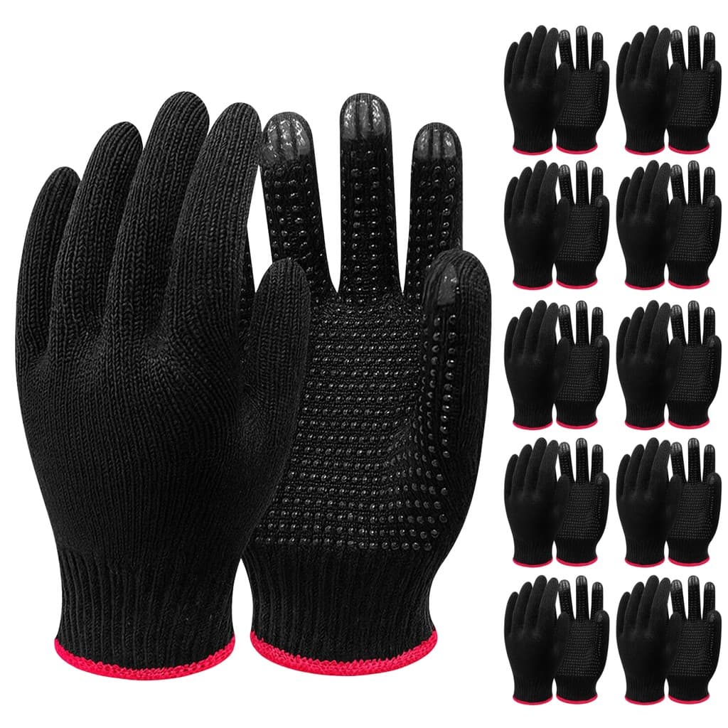 Kit 12 Pares Luva Pigmentada Branca Preta Tricotada Algodão 4 Fios Pedreiro Mecânico Jardinage Obra