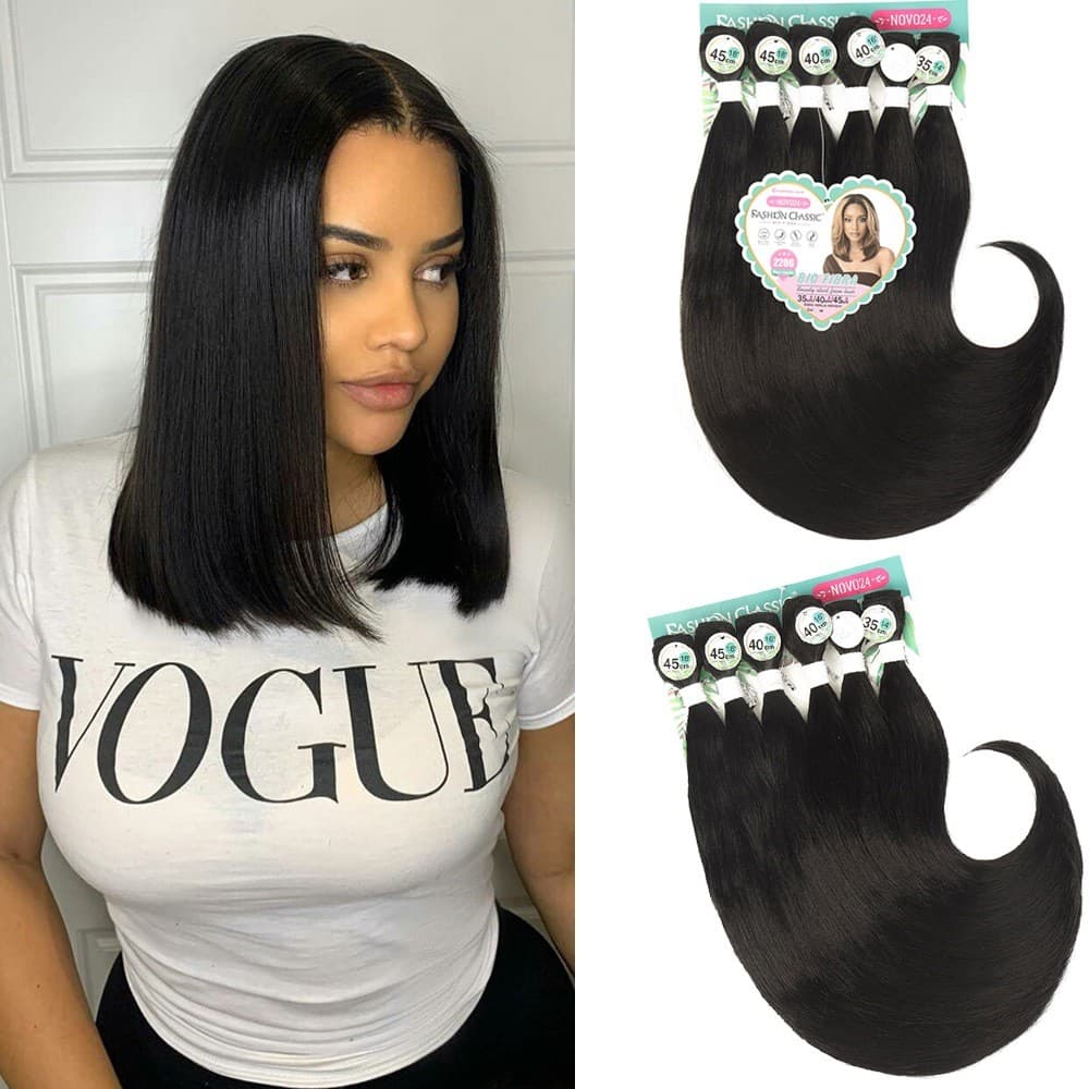 Perlla Cabelo Liso Bio Fibra 45cm 6Pcs Telas Cabelo Para Entrelace