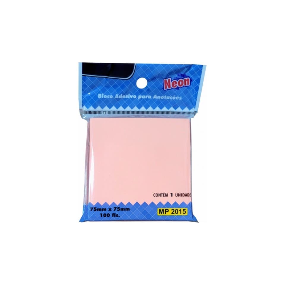 BLOCO ADESIVO ANOTAÇÃO ROSA NEON 1 X 100 75 MM x 75 MM