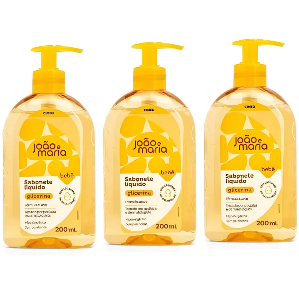 KIT 3UN SABONETE LIQUIDO 200ML JOÃO E MARIA - CIMED