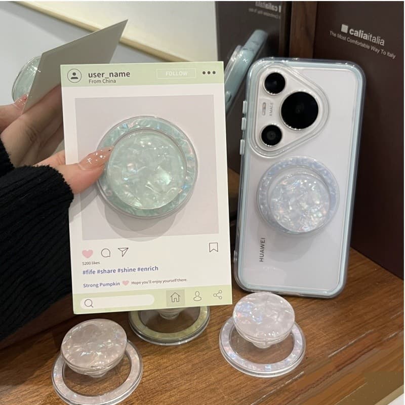 INS Luxo Brilhante Redondo Magnético Telefone Griptok Grip Tok Suporte Para iPhone Dobrável Caso De Carregamento Sem Fio