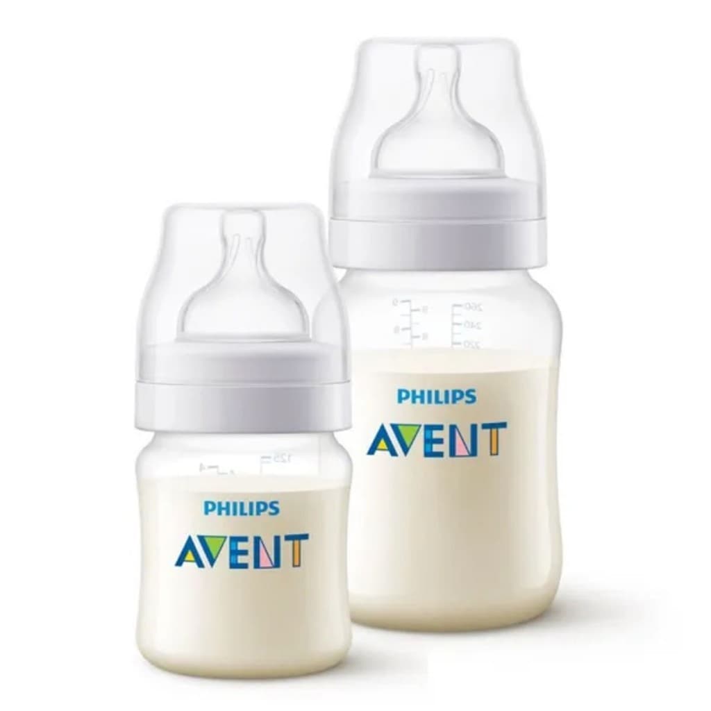 Kit Duplo Mamadeiras Anti-Colic Transparentes 125 ml + 260 ml Philips Avent (SCF813/17)