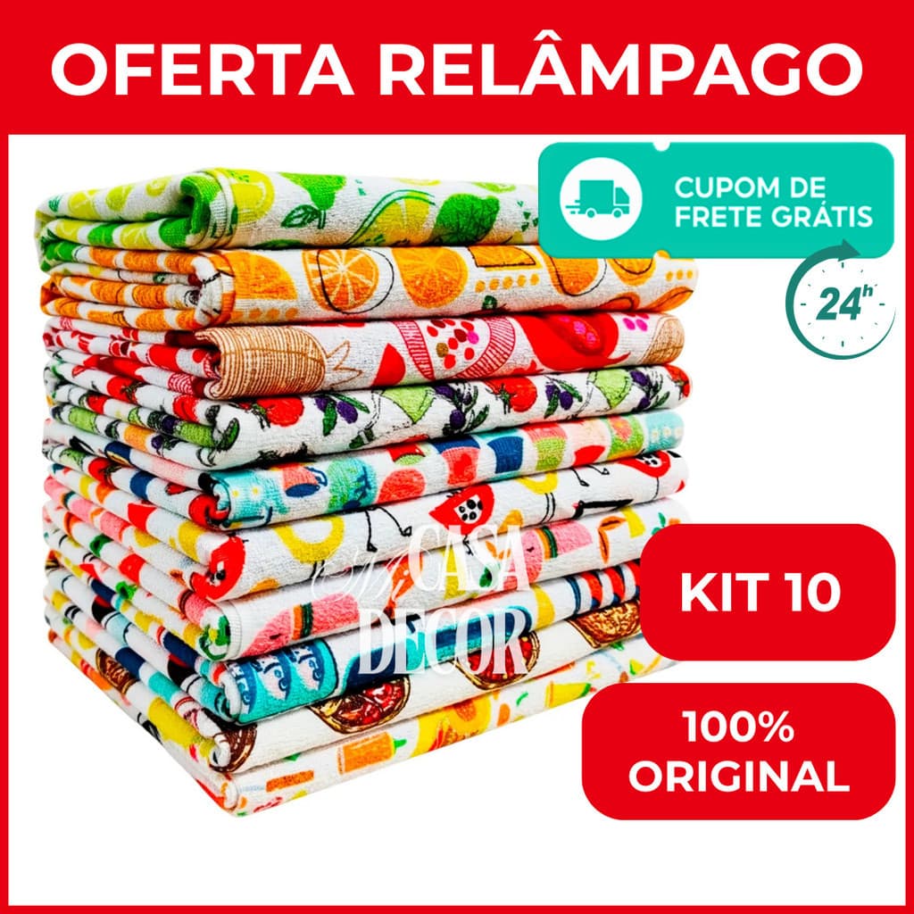 Kit 10 Pano De Prato Atoalhado Felpudo em Algodao