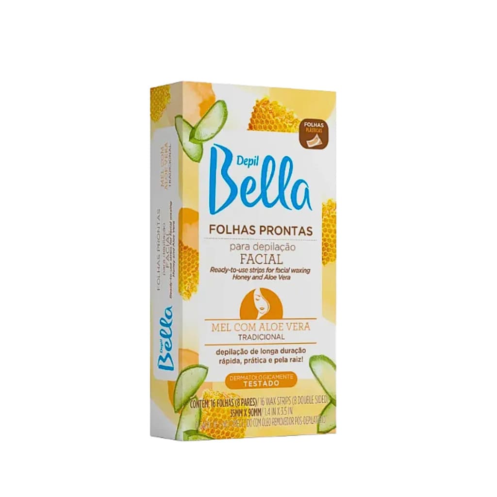 Folhas Depil Bella Depilação Facial Mel c/ Aloe Vera 16 unid