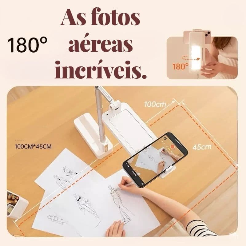 Luminária LED Articulável com Suporte para Celular Luz Ajustável USB Estudo e Trabalho, Abajur Branco