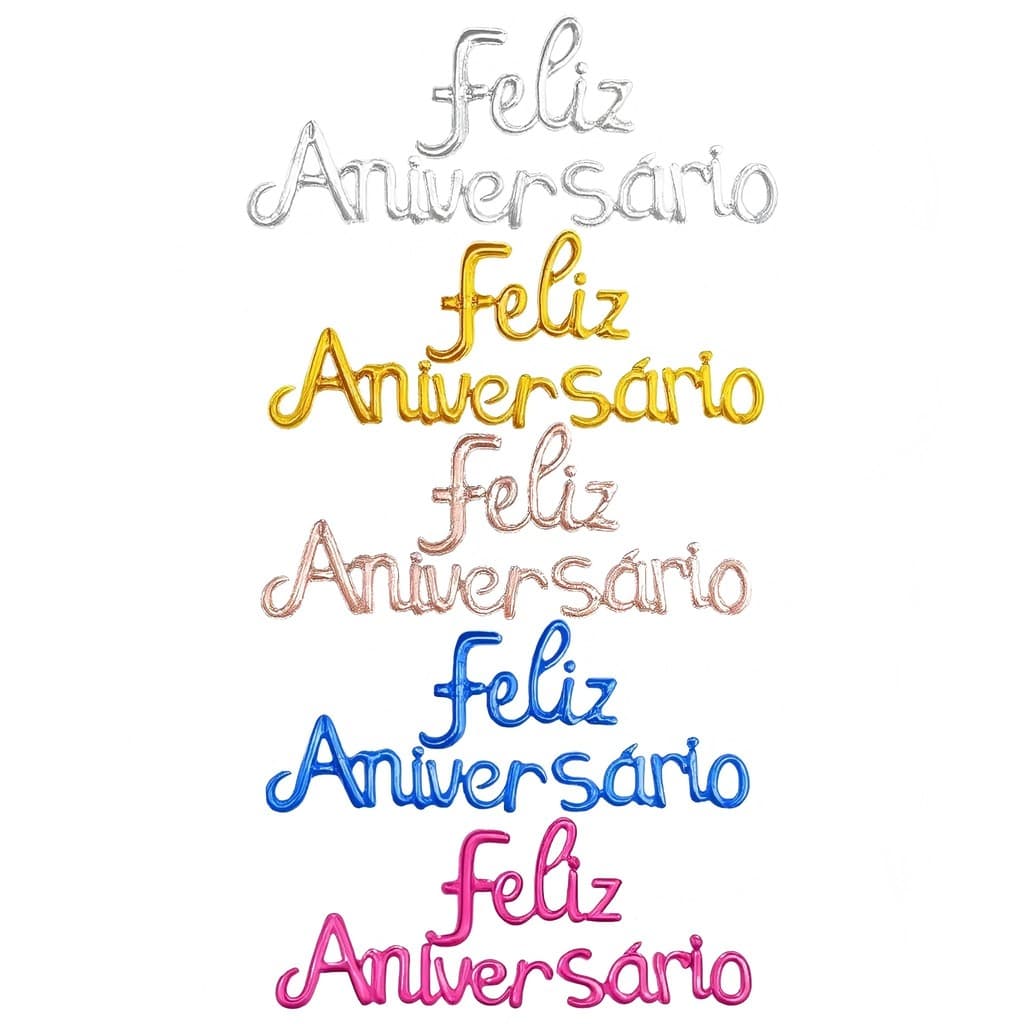 Kit Balão Metalizado Letras Nome Feliz Aniversario Prata Dourado Rosê