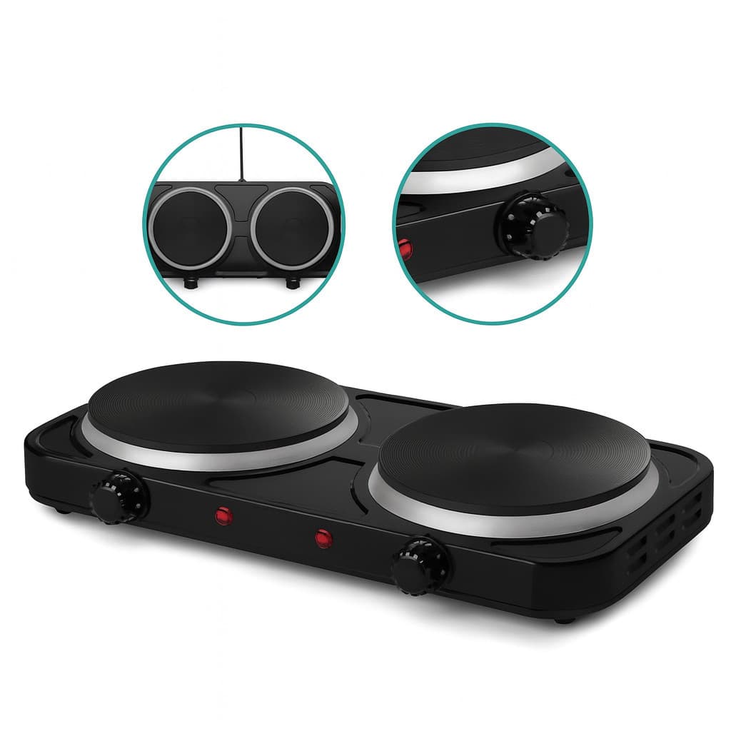 Fogão Elétrico Portátil 2 Bocas Cooktop 2000W – Chapa de Ferro Fundido 127V