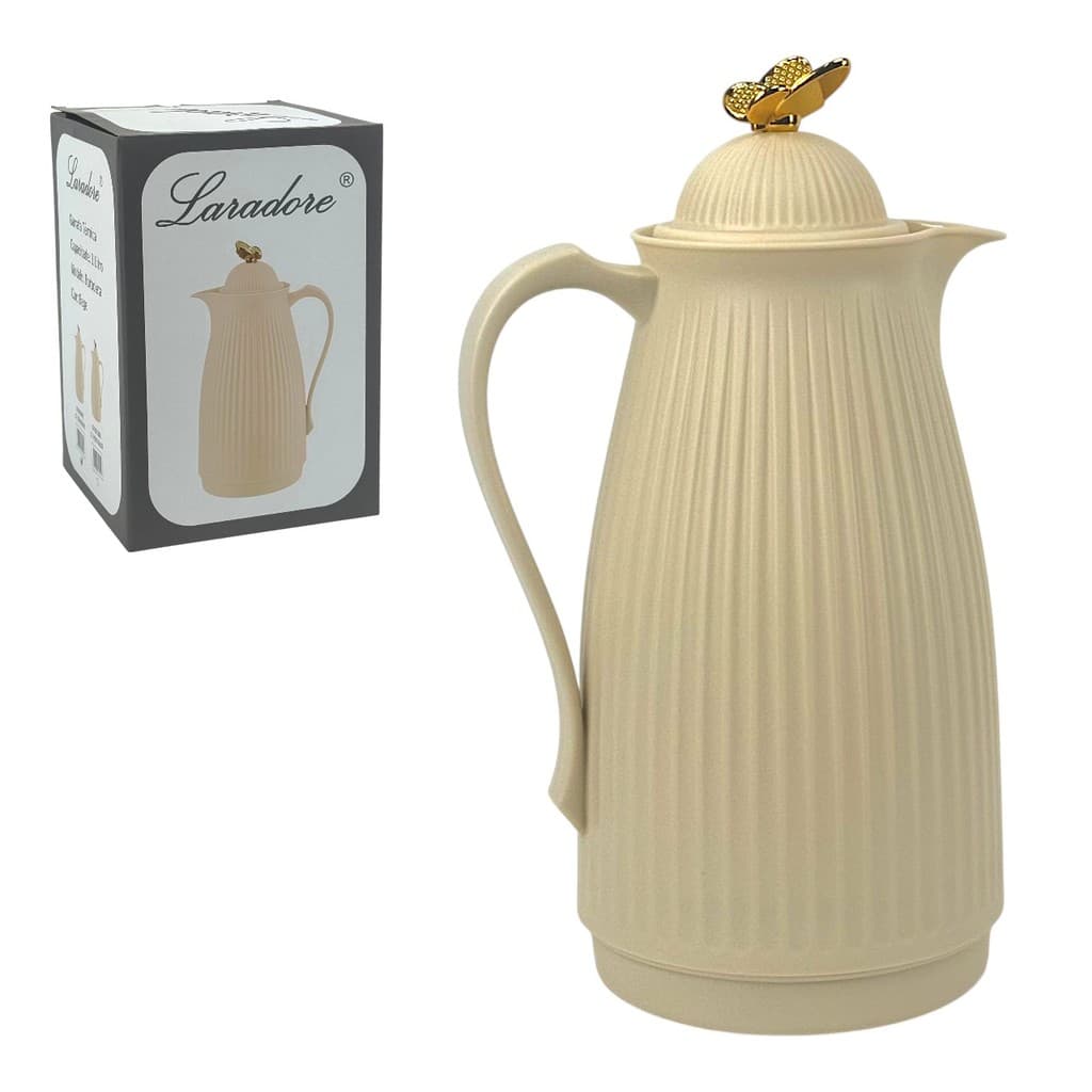 Garrafa Térmica de Café Laradore Borboleta Bege e Dourada 1L