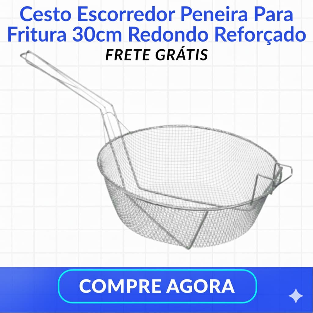 Cesto Escorredor Peneira  Fritura 30cm Redondo Reforçado Fritadeira Profissional Cozinha Restaurante