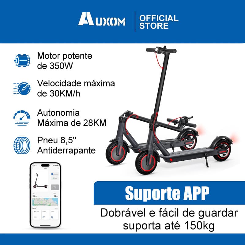 Patinete Elétrico Adulto Dobrável 350W Até 150Kg 28KM Autonomia 30KM/H Scooter Portátil Reforçado