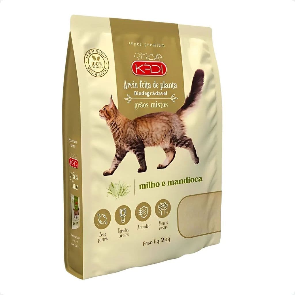Kadi Areia Biodegradável Grão Misto Gato 2kg Milho Mandioca