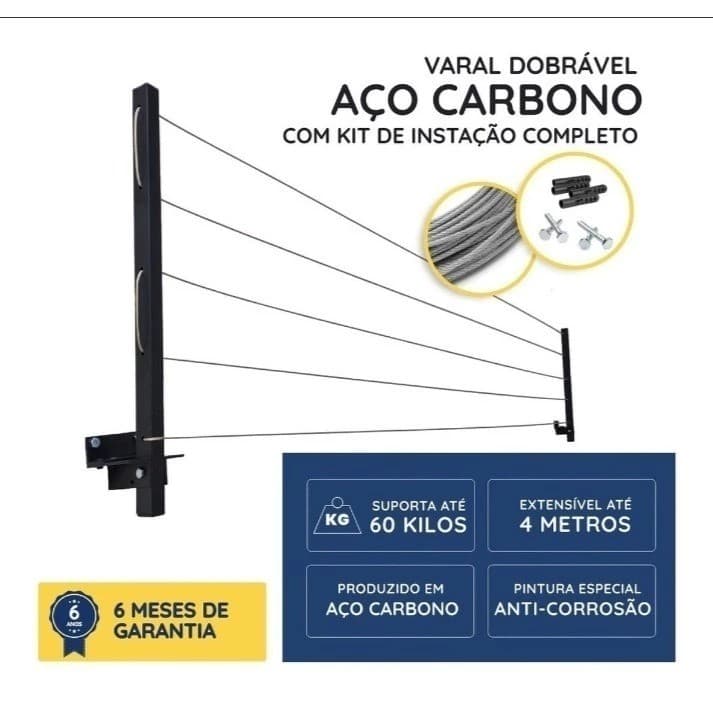 Varal Retrátil Premium Dobrável Decorativo em Aço Encapado Suporte Secar roupas - Fácil Instalação