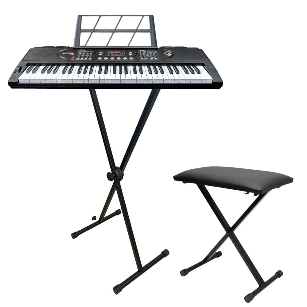Kit Completo Teclado Musical Spring Tc-061 61 Teclas + Suporte e Banco