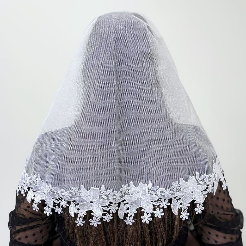 Véu Ccb Renda Guipir Floral Larga Adulto Congregação Cristã (Tamires)