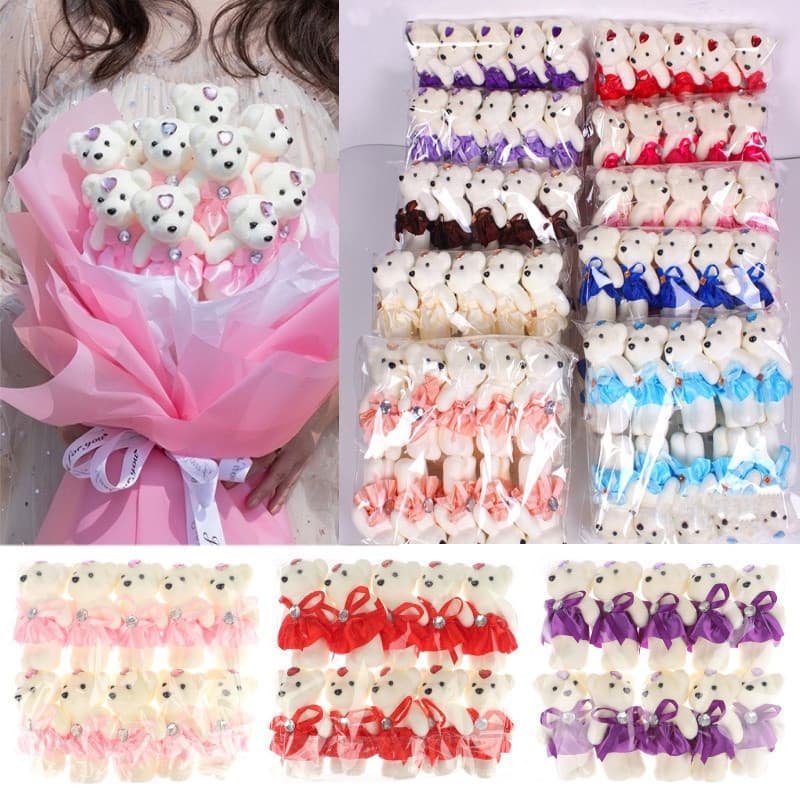 10pcs/pack Ursinho De Casal Bouquet De Flores De Mini Ursinhos De Pelúcia De Espuma , Acessórios De Embalagem De Present