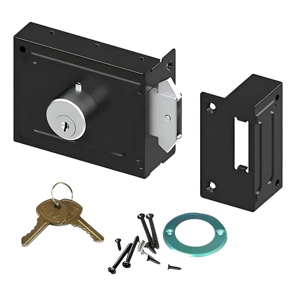 Fechadura hela Para Portão de Correr 2026 Sobrepor Preta Com Duas Chaves 