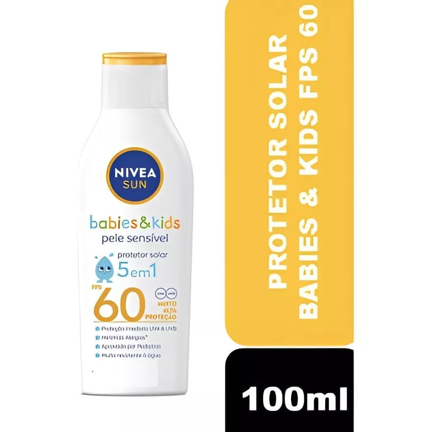NIVEA SUN Protetor Solar Kids & Babies Pele Sensível FPS 60 100ml - Infantil, muito alta proteção UVA/UVB