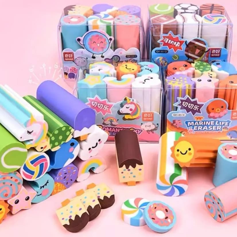  Conjunto Kit 6 PÇS Borrachas formas Criativas Grande  Bichinhos Animais Fofos modelo sortido