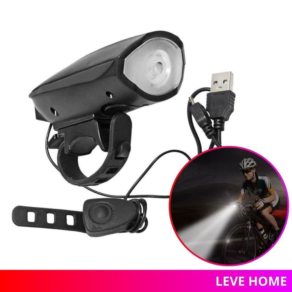 Farol Bike Bicicleta Led Buzina Recarregável Usb 250 Lumens R-52