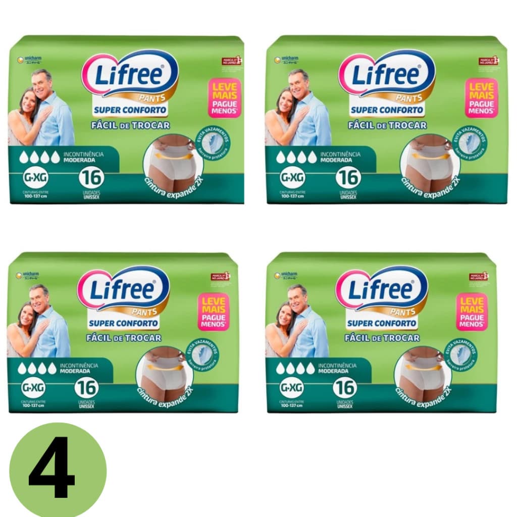 KIT COM 4 OU 3 PACOTES FRALDA ADULTO/GERIATRICA CALÇA LIFREE P/M G/XG CONFORTO PANTS/ ROUPA INTIMA
