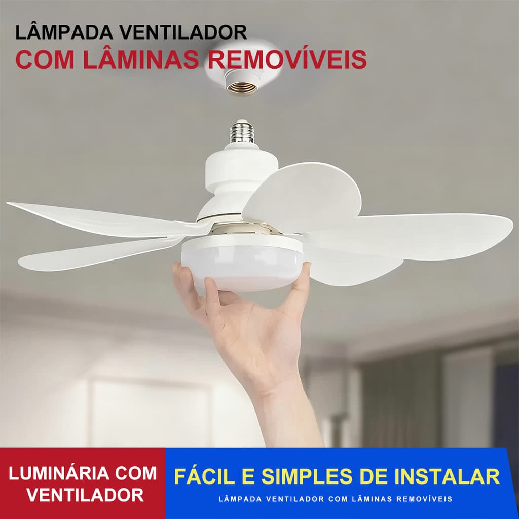 Ventilador de Teto com Luz Silencioso Controle Remoto Instalação Fácil Bivolt para Pequenos Espaços