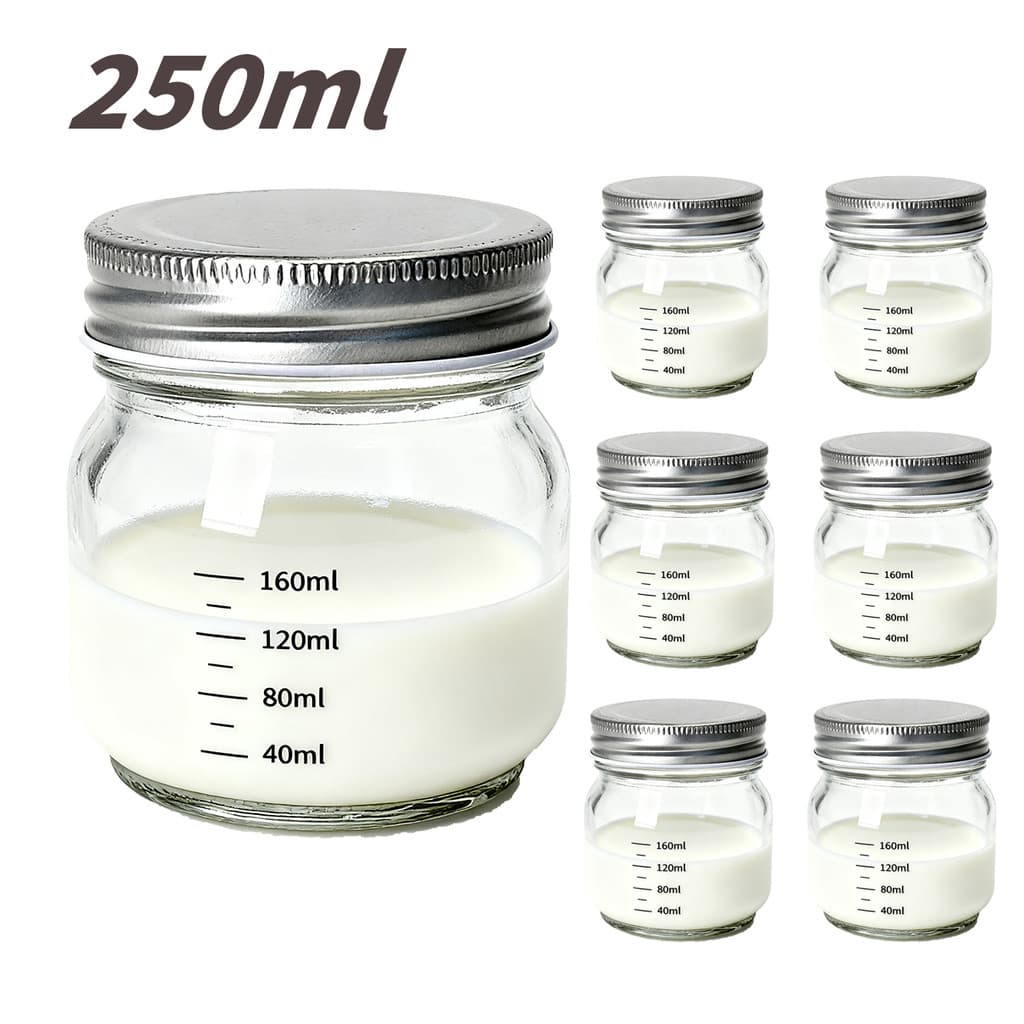 Kit 12 Potes de Vidro 250ml | Tampas Metálicas | Armazenamento de Leite Materno