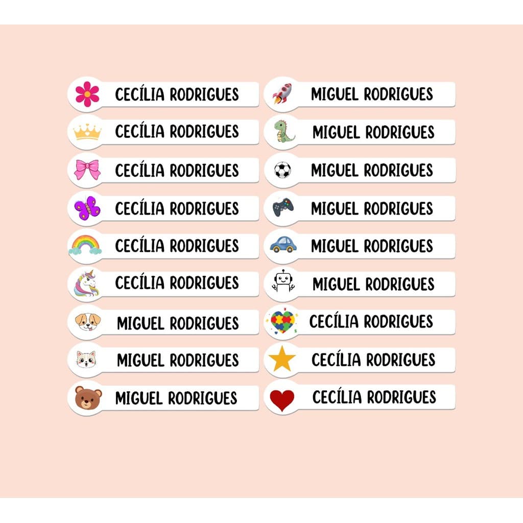 Etiquetas Escolares Personalizadas com Nome – À Prova d’Água Adesivas Bebês e Crianças 70 140