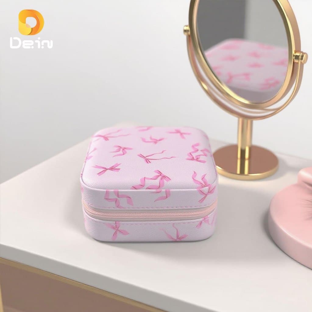 Mini Porta-joias Lilás com Espelho – Organizador Compacto de Viagem e Presente Elegante