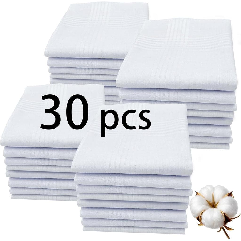 White Handkerchiefs for Men,100% Cotton Soft Cotton Handkerchief for Men, 16x16 bulk Mens Handkerchiefs