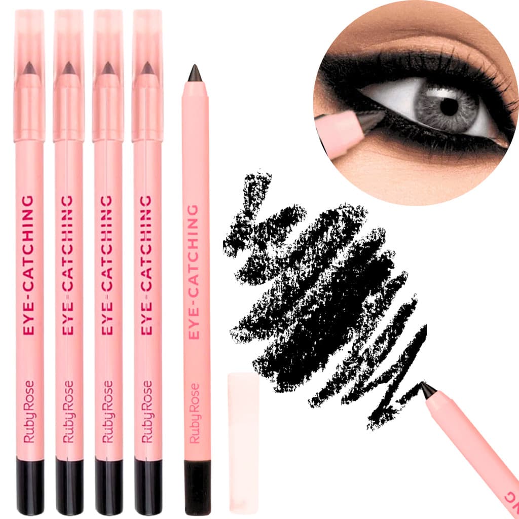 Lápis de Olho Preto kajal Pigmentação Intensa Hipoalergênico e Prova De Água Eye Catching Ruby Rose