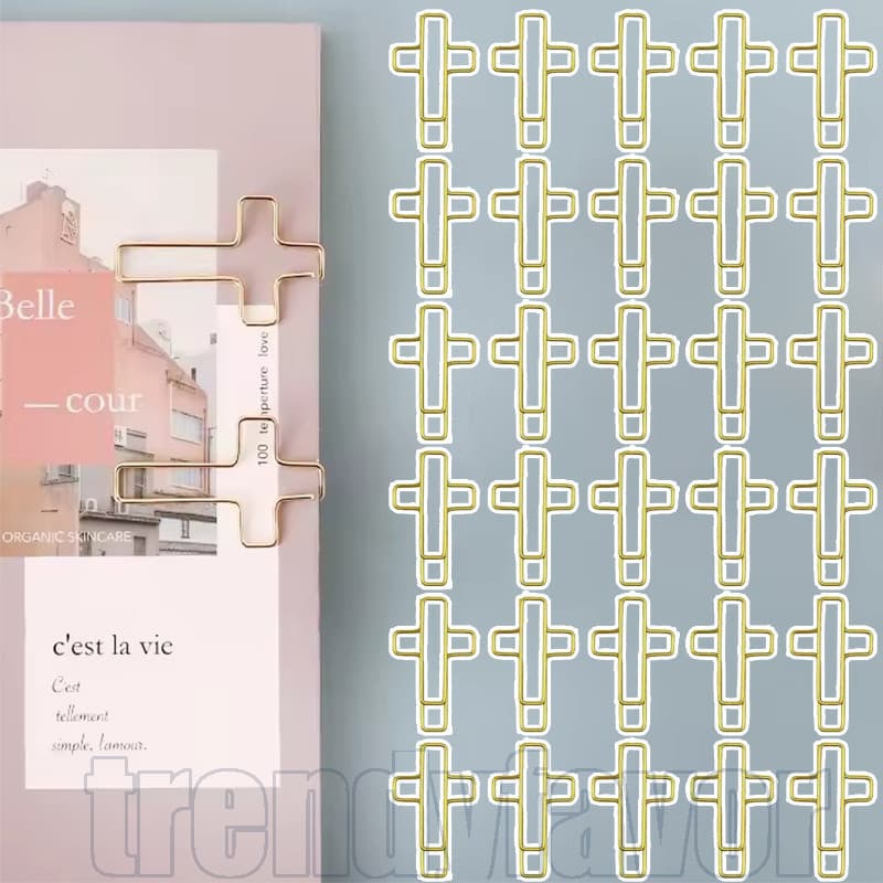 10/20/40 Unidades Clipe De Papel Em Forma De Cruz Dourada-Papelaria Para Estudantes-Material De Escritório Escolar-Pasta