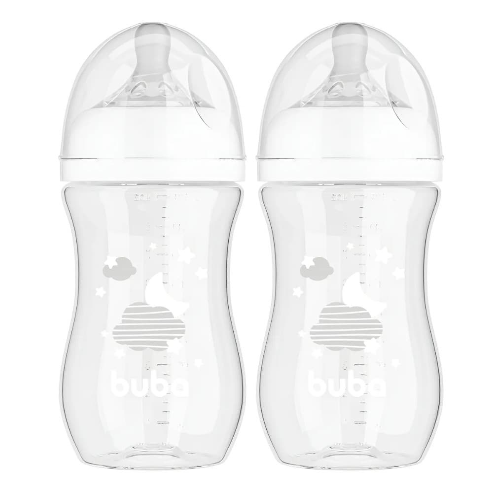 KIT C/ 2 MAMADEIRAS EASY FLOW NUVEM BRANCA 270ML - BUBA