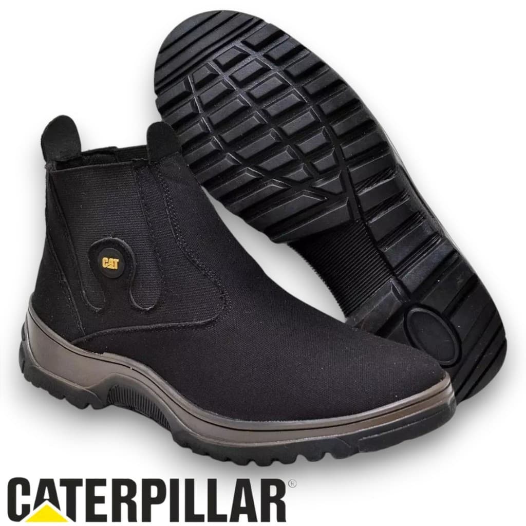 Bota Botina CAT Masculina Lona Super Leve Confortável Solado Tratorado Antiderrapante Resistência Trabalho Rural Urbana