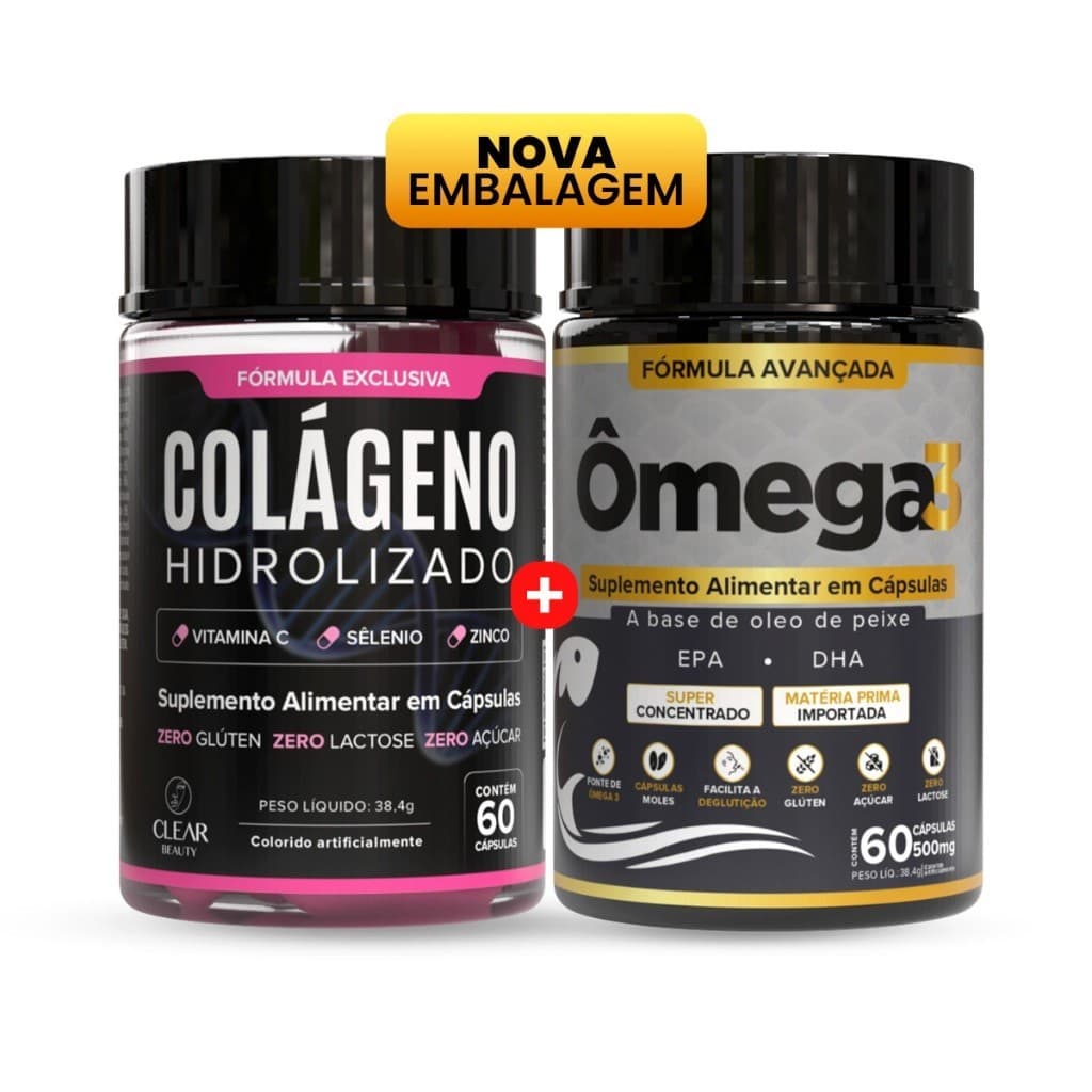Kit Ômega 3 + Colágeno com Selênio, Zinco e Vitamina C | Pele, Cabelos, Unhas e Coração Saudável